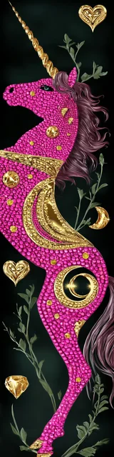 Free dragon bookmark with a unicorn standing in magenta colors